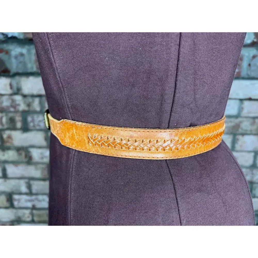 Liz Claiborne belt genuine leather brown braided skinny western